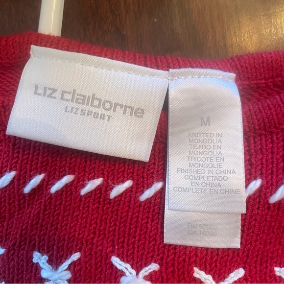 Liz Claiborne LizSport Red white Embroidery Thin knit Sweater Women Medium NWT - Picture 11 of 11